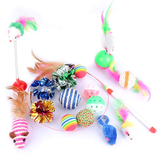 Depets Cat Toys Kitten Toys Assortments, 16Pcs Variety Kitty Toy Set Including Interactive Feather Teaser Toy, Mouse Tumbler, Mylar Crinkle Balls Bells Toys, For Chewing Playing (Random Color) #TOP1