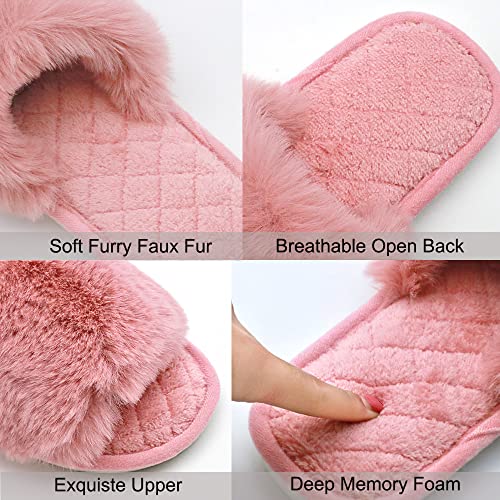 Slippers for Women, Cozy Memory Foam Open Toe House Womens Slippers Shoes Soft Comfy Flat Slide Anti-Slip Fuzzy Furry Faux Fur Sandals for Indoor Outdoor4