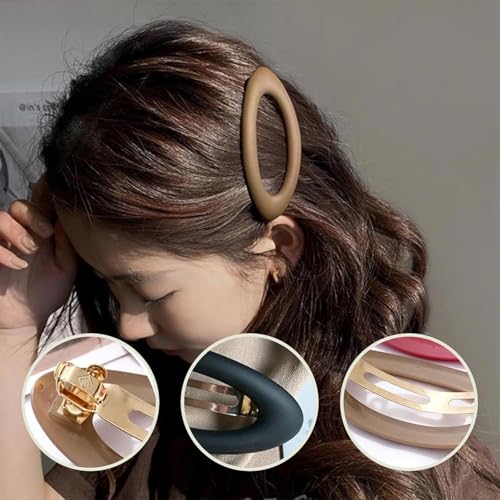 Image of Melodio 3Pcs Matte Ellipse Clips, Thick Hair Automatic Large Barrettes, French Vintage Set for Women Girls Hair Accessories
