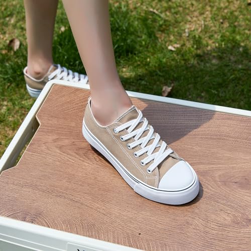 Image of ZGR Womens White Tennis Shoes for Women,Low Tops Lace up Canvas Sneakers