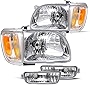 JSBOYAT Headlight Assembly Replacement for 2001-2004 Toyota Tacoma Corner Signal Light + Bumper Light Chrome Housing & Amber Reflector
