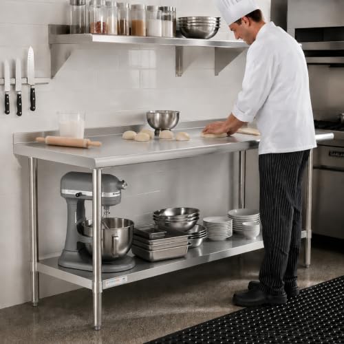 Image of STABLEINK NSF Stainless Steel Table 48x30 Inches 4ft, Metal Prep & Work Table with Backsplash and Adjustable Undershelf, for Commercial Kitchen, Restaurant, Hotel and Garage