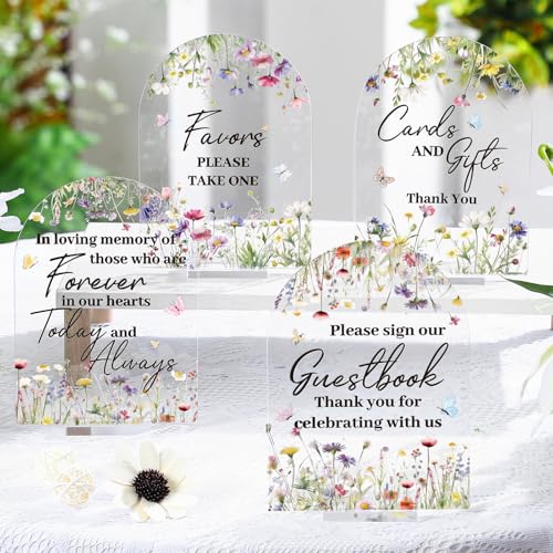 4 Pcs Flower Acrylic Wedding Signs for Ceremony and Reception Gue...