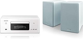 Denon CEOL-N11 DAB Audio Receiver with CD Player, Music Streaming, HEOS Multiroom – White & SCN10 Speakers, 2x 65W, Compatible with Receivers & Amplifiers, Elegant Design - White, SCN10WTEM