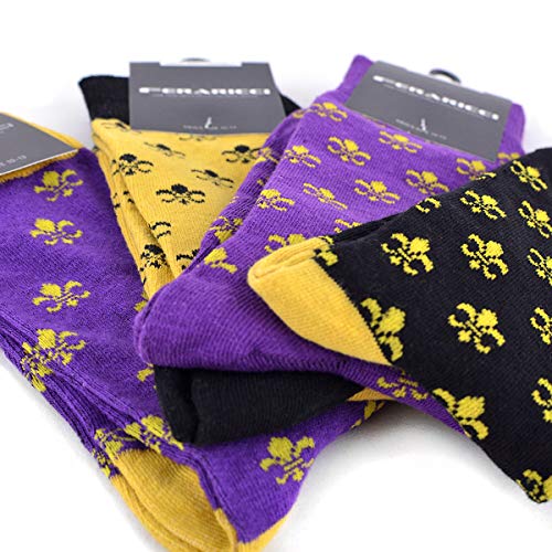 Boxed-Gifts UNKNOWN Men'S Fleur De Lis Patterned Premium Cotton Dress Casual Crew Socks thumb #4