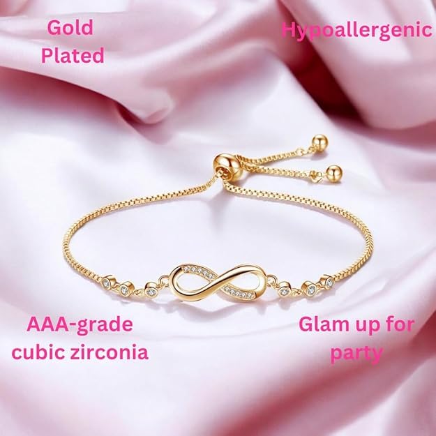 Image of Nilu's Collection Infinity Shape Cubic Zirconia Diamond Bracelet for Women Jewelry for Gift, Adjustable Charm Bracelet