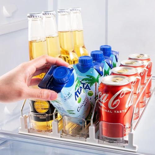 Yeqqzq Automatic Can Dispenser for Fridge Dink Organiser with Automatic Pusher Glide Beer Soda Can Organiser Holds up to 12 Can 3 Rows 31x25cm