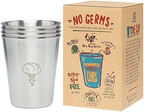Versatile Stainless Steel Cups 8oz 4 Pack - Great for kids, toddlers and outdoor activities - Sanitary rimless design. BPA & Chemicals free by Growing Giants.