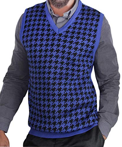 Blue Ocean Jacquard Houndstooth Sweater Vest-Large Royal
