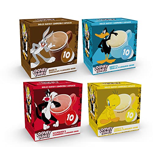 cafféluxe Aromatisiertes Milchgetränk Dolce Gusto kompatible Pods – Looney Tunes Warmes Milchgetränk oder Milchshake – 40 Kapseln (Erdbeere, Vanille, Schokolade & Banane) (1 Stück) cafféluxe Aromatisiertes Milchgetränk Dolce Gusto kompatible Pods – Looney Tunes Warmes Milchgetränk oder Milchshake – 40 Kapseln (Erdbeere, Vanille, Schokolade & Banane) (1 Stück)