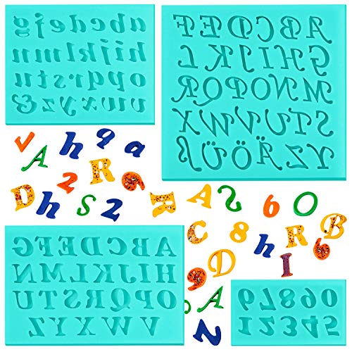 4 Pieces Letters Silicone Mold Number Silicone Mold Uppercase Letters Silicone Fondant Mold Lowercase Letters Chocolate Mold Handmade Soap Mold Biscuit Ice Cube Tray for Desserts Green