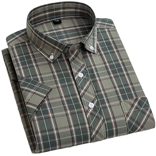 Chemise d'été à manches courtes Pohullan LC 69 L en coton à carreaux pour hommes