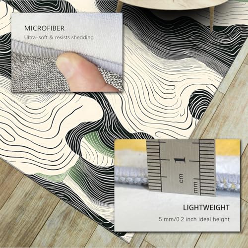 Moquette Waves noire et blanche 150x210 cm avec tapis géométrique vert lavable - 6
