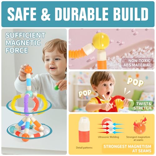 58PCS Extendable Magnetic Building Sticks, STEM Educational Montessori Toys for Toddlers 3-5 - Magnet Blocks for Child age 4-7, Sensory Balls and Rods set for Kids Holiday Birthday Gift for Boys Girls - Image 3
