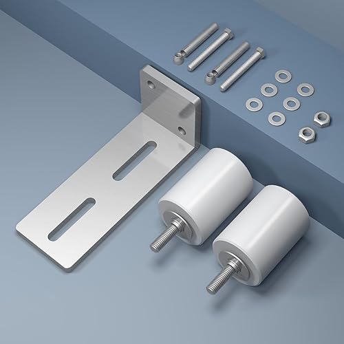 Miniatura 10 de JUGREAT Rodillo guía de puerta deslizante de servicio pesado 3 "Negro L Soporte de poste trasero ajustable de doble puerta de nailon guía de rodillo