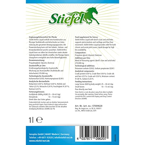 Stiefel Arthro Liquid für Pferde, Kombination aus Teufelskralle & Artischocke, zur ernährungsphysiologischen Unterstützung des Bewegungsapparats, flüssig, 1l