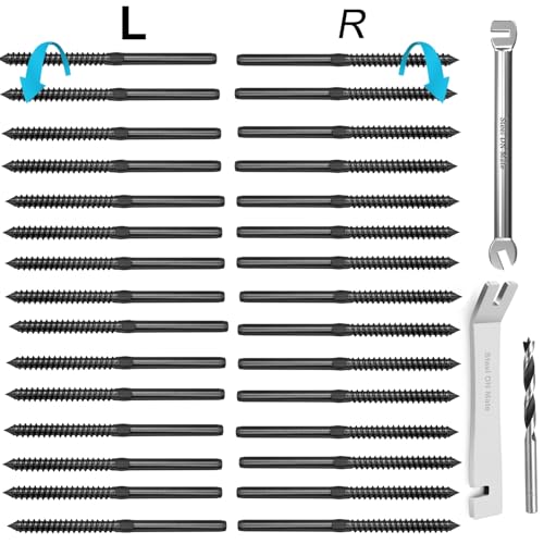 Steel DN Mate Black T316 Stainless Steel Left&Right Handed Thread Swage Lag Screws for Wood Post of 1/8" Cable Railing Kit, 30 Pack Deck Railing/Stair Railing, DIY Baluster Hardware, Wrench Included