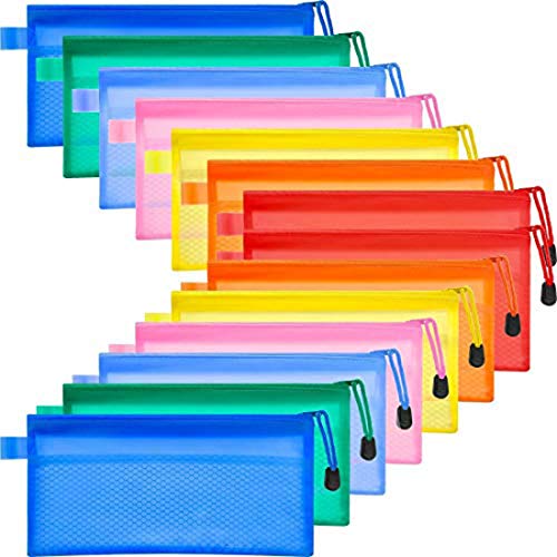Image of DIY Crafts Pencil Pouch Zipper File Bags Waterproof Plastic Double Layer for Pen Bag Cosmetics Supplies Travel Acces