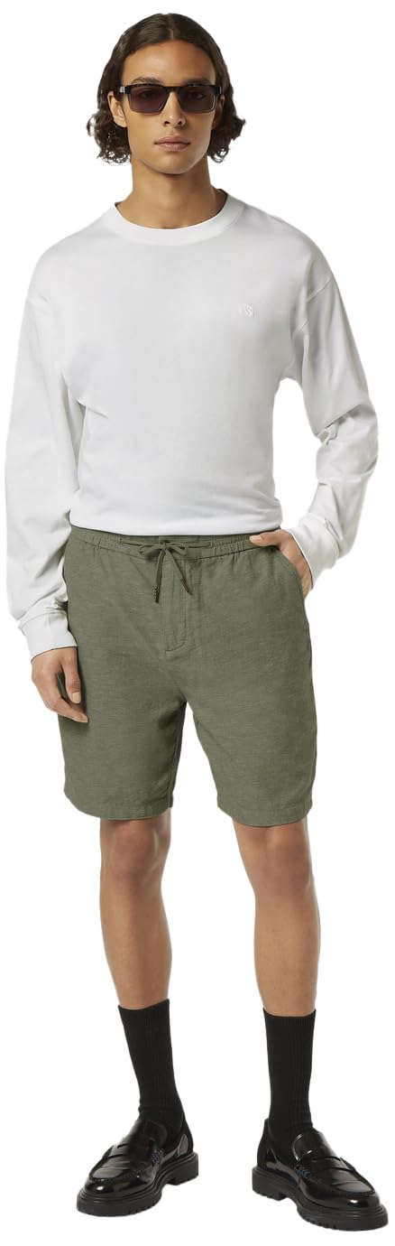 Scotch & Soda Men's Seasonal core-Fave Cotton/Linen Twill Bermuda Shorts, Army, 36W