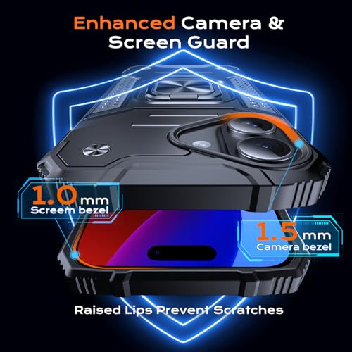 Image of Anqrp Heavy Duty Case for iPhone 16 Case with Enhanced Ring Holder Grip Stand, Military Grade Shockproof Rugged Drop Protective Silicone Hard Slim iPhone 16 Phone Case Cover, Matte Black