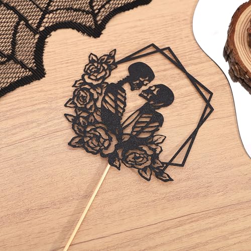 Skull Wedding Cake Topper - Floral Frame Wedding Cake Topper, Halloween Bridal Shower Party Decorations, Spook Skull Cake Decorations, Halloween Skull Cake Smash Photo Props by HIKLO - Image 7