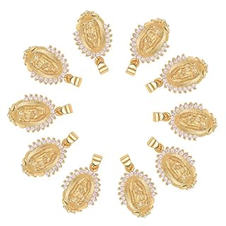 Ornaland 10 Pcs Oval Holy Virgin Maria Charms 18K Gold Plated Brass Cubic Zirconia Maria Pattern Pendants for Jewelry Making