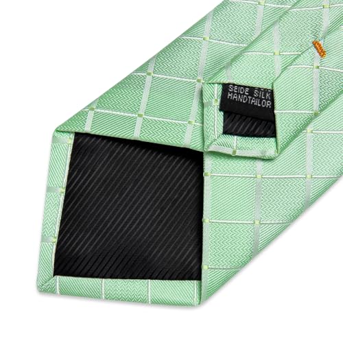 Image of DiBanGu Mens Silk Plaid Tie and Pocket Square Set | Elegant Silk Formal Tie Set, Woven Check Necktie and Cufflinks Tie Clip Set, Perfect for Wedding Party, Comes in Gift Box