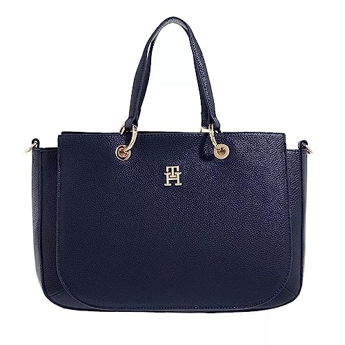 Tommy Hilfiger Damen Tasche TH Emblem Satchel mit Reißverschluss, Blau...
