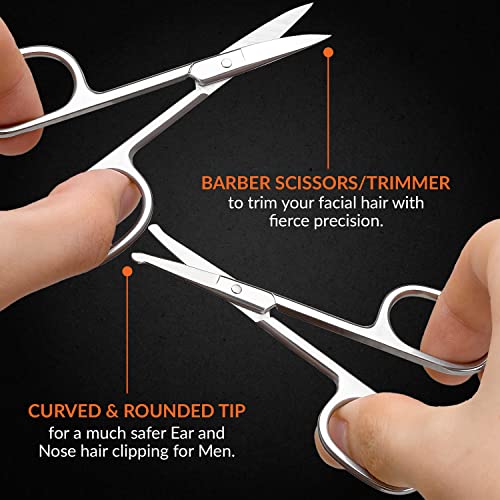 Stainless Steel Grooming Scissors - Eyebrow Scissor, Beard & Mustache Trimming Set, Small Curved & Rounded Tip Facial Hair Trimmer Kit For A Much Safer Ear, Nose Hair Clipper For Men & Travel Case #TOP4