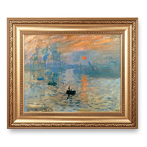 Impression Sunrise by Claude Monet Framed Size:26x22 inches,Image Size:20x16 inches World Classic Reproductions For HomeDecor,Wide Gold Frame