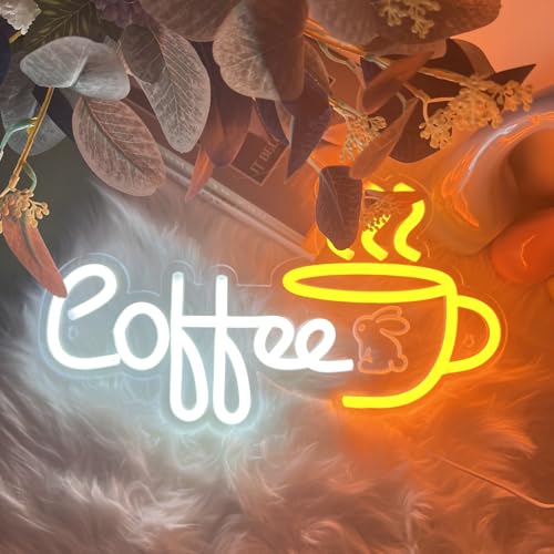 Image of Coffee Neon Sign, Bunny Rabbit Design for Home, Office, Bedroom, Living Room, Kitchen, Bar, Cafe, 16.05x9.02inches