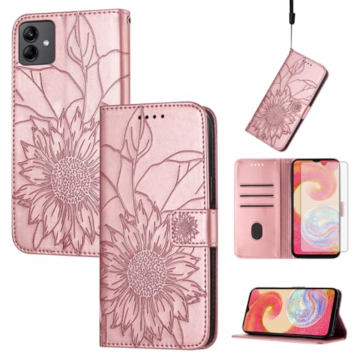Étui pour Samsung A04e Asuwish avec protège-écran verre trempé et portefeuille floral