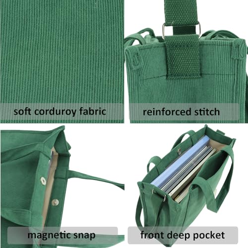 Image of UERRUAM Tote Bag for Women with Compartments,Corduroy Tote for Work Travel College Book Bag Women Purse Handbag Crossbody Bag