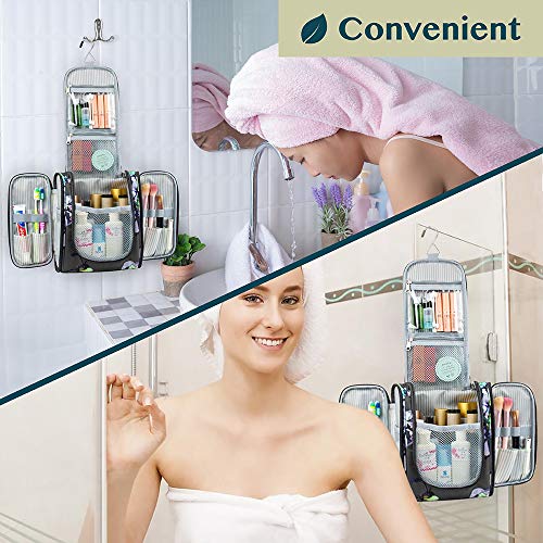 Pavilia Toiletry Bag Travel Bag For Women Men, Hanging Cosmetic Organizer, Water Resistant Makeup Bag For Accessories Toiletries, Large Travel Essentials Kit (Floral Grey) #TOP5