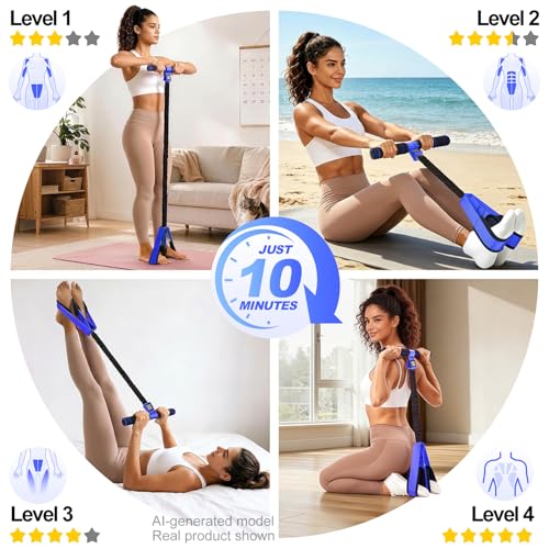 Image of Multifunctional Durable Pedal Resistance Band with Handle, Upgraded Elastic Exercise Bands for Home Gym, Anti-Snap Sit Up Equipment & Ab Trainer for Core /Arms /Legs /Glutes Workout for Women