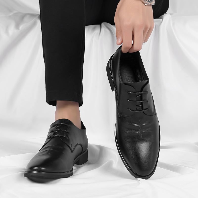 Dress Shoes for Men Lace Up Round Toe Leather Pleated Derby Shoes Anti-Slip Rubber Sole Low Top Wedding4