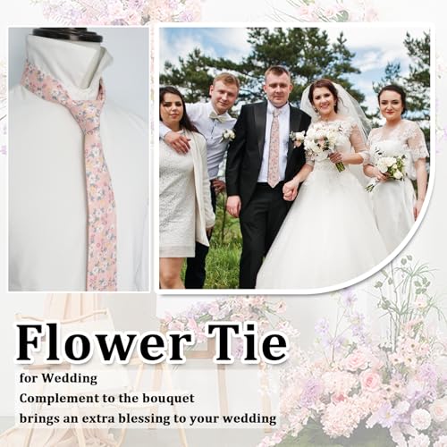 Image of Luckyvestir Ties for Men, Sage Green Cotton Floral Tie 2.76 inch Flower Printed Men's Neckties for Wedding /Groomsmen /Suit /Party