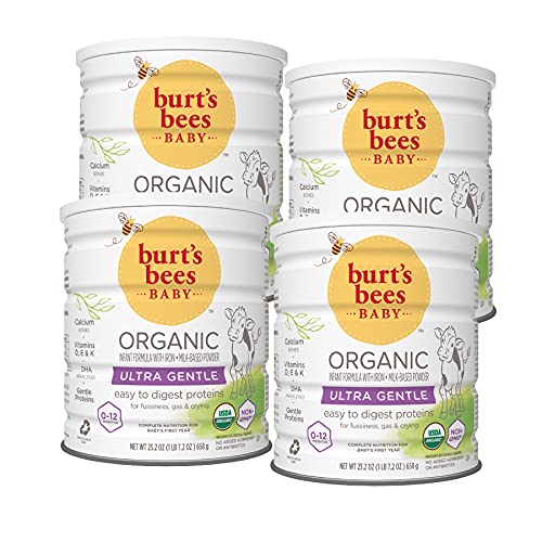 Burt's Bees Baby Organic Baby Formula, Ultra Gentle Formula, Easy to Digest, Infant Formula with Iron, Milk-Based Powder with Vitamin D, Vitamin E, Vitamin K, DHA, Calcium, 23.2oz (Pack of 4)