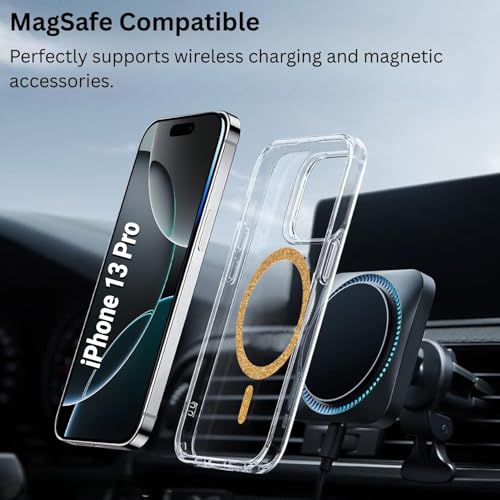 Image of AIBEX Back Cover Case Compatible with iPhone 13 Pro | Glitter Ring Cute Shiny Colorful Bling Case (Compatible with Magsafe) | Transparent PC+TPU Glossy Shiny Cover for Girls & Women - Gold