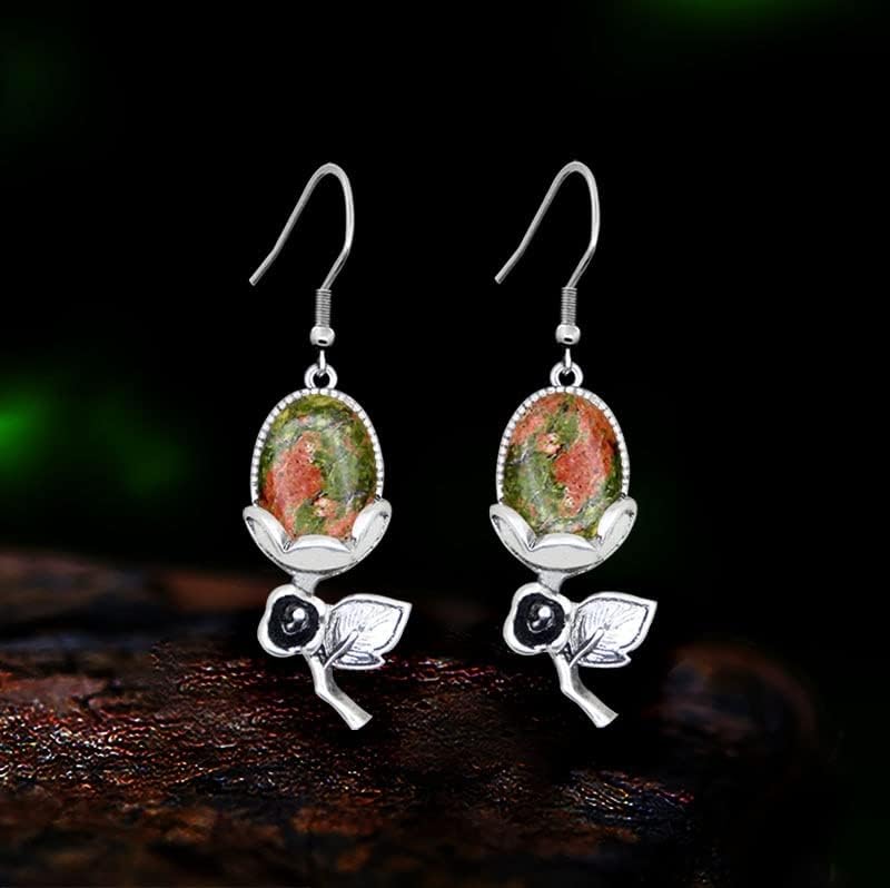 Miniatura 3 de Natural Stone Amethysts Quartz Rose Flower Pendant Earrings For Women Antique Silver Plated Tiger Eye Fashion Earring Jewelry