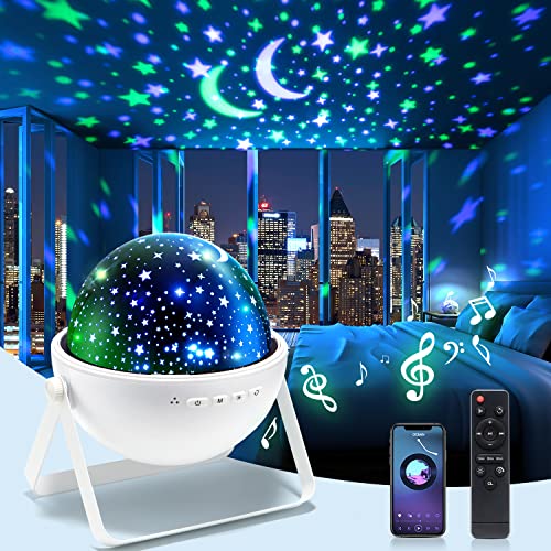 One Fire Kids Night Light Projector, 4 In1 Sound Machine Baby Night Light,Bluetooth Speaker Star Projector Night Light For Kids,4 Films 64 Light Modes Star Light Projector For Christmas Gifts For Kids #TOP19