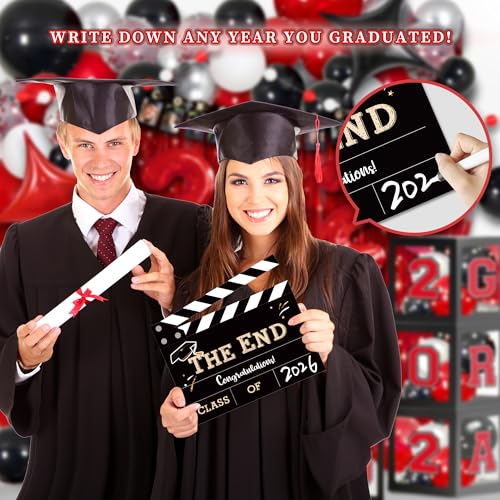 Image of Party Spot!2026 Red and Black Graduation Party Decorations,124 PCS Graduation Decorations Class of 2026,4 PCS Balloons Boxes with LED Light String & Letters 2026 GRAD So Proud of You