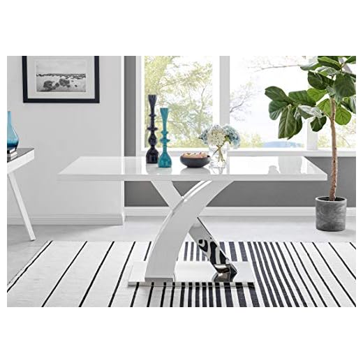 Furniturebox UK Rectangular Dining Room Table - Atlanta Modern High Gloss White Dining Table With Contrasting X Shaped Legs For 6 Seats - Elegant Dining Table (Dining Table Only)