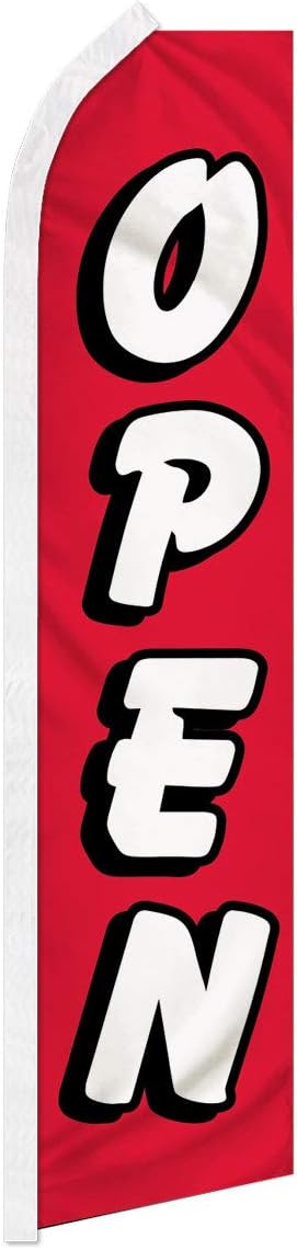 Open Red & White Swooper Advertising Flag - Perfect for Store Fronts, Businesses, Retailers, Shops, Events, Restaurants