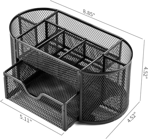 FORKLS Schreibtisch Organizer aus Metall – Büro Organizer mit 8 Fächern & Schublade, Stiftehalter & Dokumentenablage, Moderner Desk Organizer Schwarz für Büro & Homeoffice