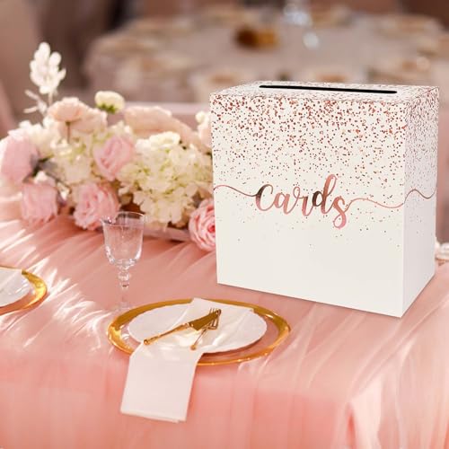 Image of Rose Gold Card Box for Party Gift Card Box Holder Envelope Box for Wedding Birthday Baby Shower Retirement Rose Gold Foil Card Box