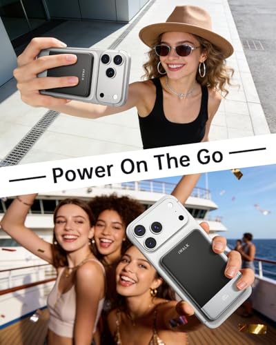Image of iWALK Magsafe Portable Charger 5,000mAh, Ultra-Slim Magnetic Wireless Power Bank with LED Display, PD 20W USB-C Fast Charging Battery Pack, Compatible with iPhone 17 /17 Pro /16 /15 /14 /13 Series, Black