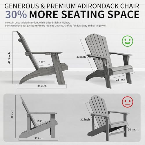 Image of Psilvam Oversized Adirondack Chair with Cup Holder (1pc, Gray)