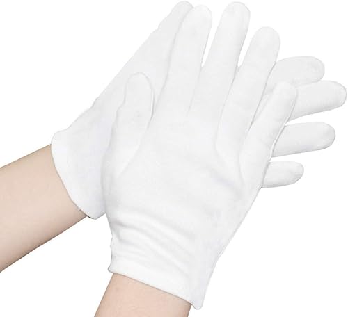 12 pares de guantes blancos de 8.27 pulgadas, guantes de algodón suave más gruesos, guantes de trabajo reutilizables para joyas de monedas,