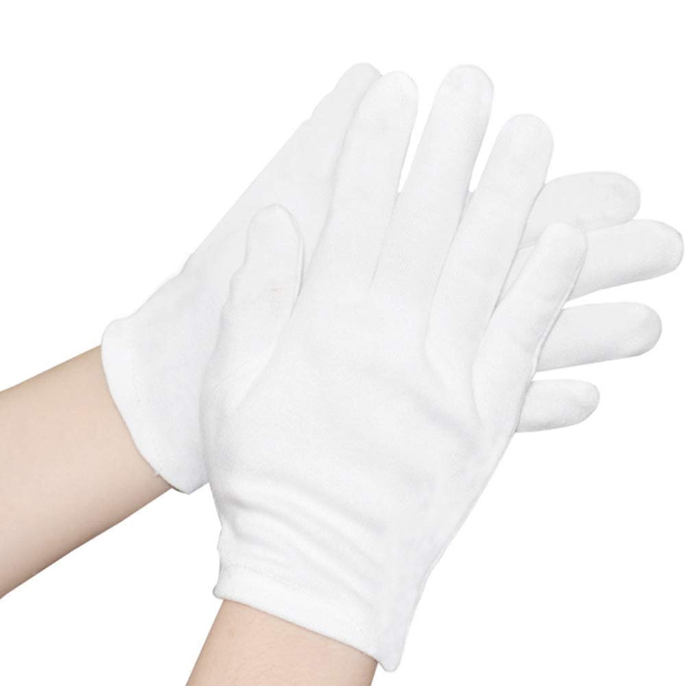 12 Pairs 8.27" White Gloves Thicker Soft Cotton Gloves Resuable Works Gloves for Coin Jewelry Silver Inspection - Large Size